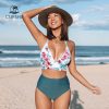 CUPSHE Ruffled Halter High-waist Bikini Sets Swimsuit For Women Sexy V-neck Tank Two Pieces Swimwear latest New Beach Bathing Suit